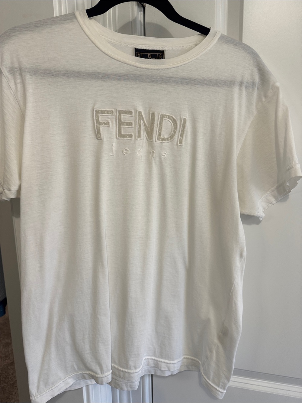 Fendi White Embroidered + Window Logo Short Sleeve Tee